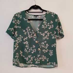 Dynamite green floral buttoned blouse